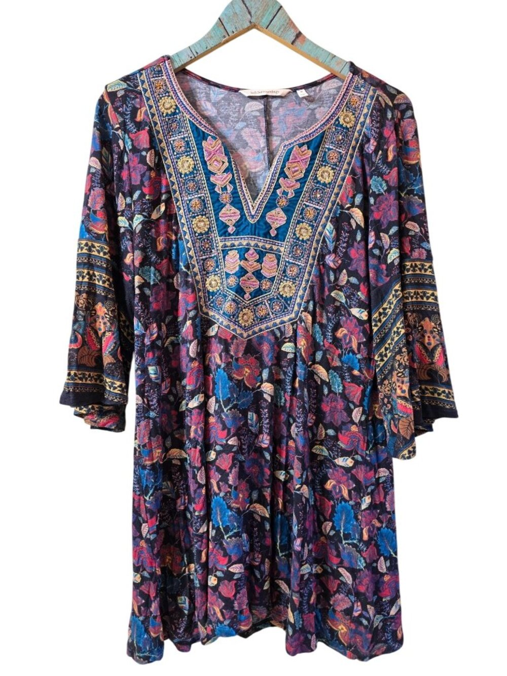 Soft Surroundings Embellished V-Neck Long Tunic Top, Sz M